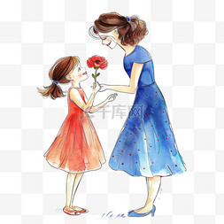 妇女节会议背景图片_孩子送妈妈鲜花卡通手绘元素妇女