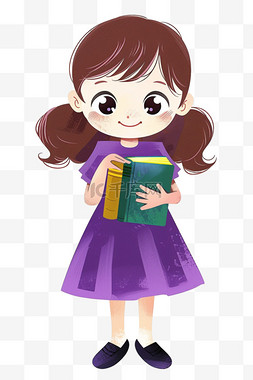 可爱女孩手绘穿着紫色连衣裙卡通