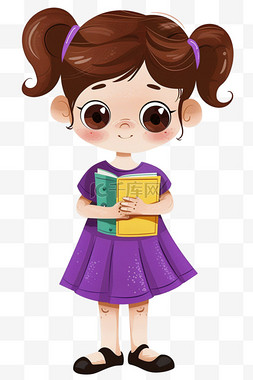 可爱女孩穿着紫色连衣裙卡通元素