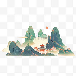 中国风图案设计图片_清明节山丘卡通装饰素材