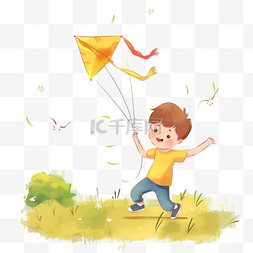 放风筝背景图片_卡通手绘春天男孩放风筝元素