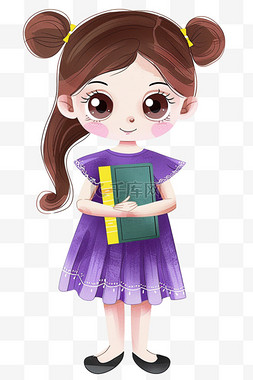 可爱女孩穿着紫色元素连衣裙卡通