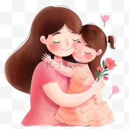 女孩和妈妈卡通图片_妇女节母女手绘卡通元素
