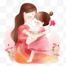 粉色卡通连衣裙图片_卡通手绘妇女节母女元素