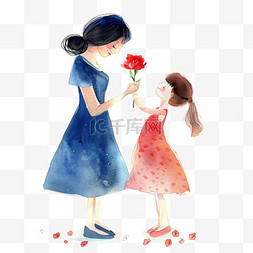 红色鲜花背景图片_妇女节孩子送妈妈鲜花手绘卡通元