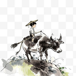 水墨画图片_免抠清明节牧童放牛手绘元素