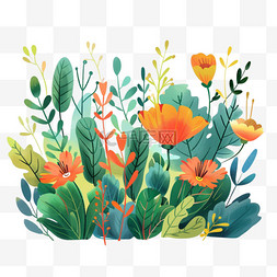 手绘花朵橙色图片_春天植物手绘花朵卡通元素