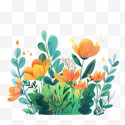 手绘绘画橙色插画图片_卡通春天植物花朵手绘元素