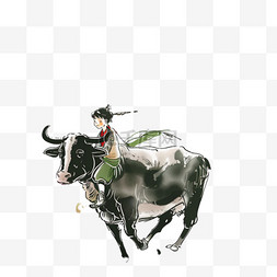 水墨风格背景图片图片_免抠元素清明节牧童放牛手绘