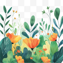 插画橙色图片_春天手绘元素植物花朵卡通