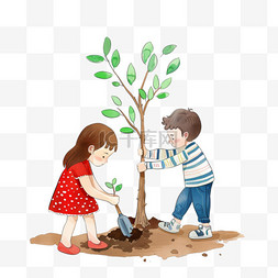 扶着孩子图片_一家人植树植树节手绘插画元素