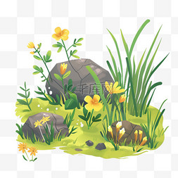 黄色石头背景图片_植物花草卡通手绘元素春天