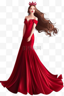 妇女节背景红色图片_免抠元素妇女节女王手绘
