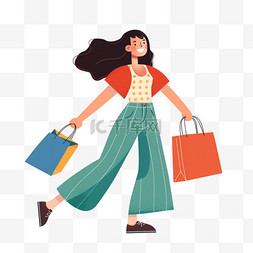 穿着红色鞋的女孩图片_妇女节元素女人购物手绘免抠