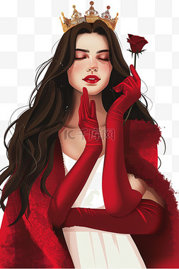 红色毛呢外套图片_妇女节女人手绘元素玫瑰花