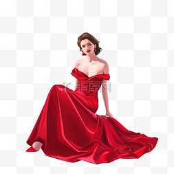 妇女节背景红色图片_手绘妇女节元素女人礼服优雅