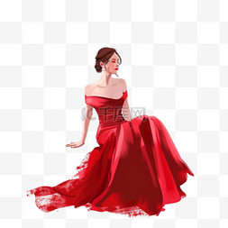 红色礼服插画图片_妇女节手绘女人礼服优雅元素
