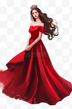 红色头发图片_妇女节女王手绘免抠元素