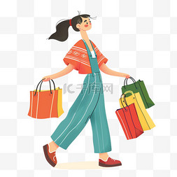 红色妇女节背景图片_女人购物手绘免抠妇女节元素