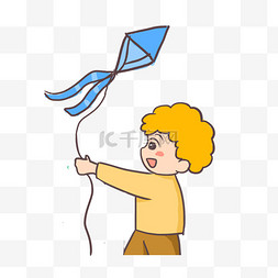 天空燕子图片_手绘卡通男孩放风筝免抠元素