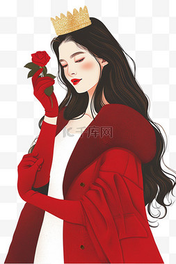 红色毛呢外套图片_女人妇女节玫瑰花手绘元素