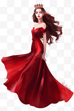 红色头发图片_手绘元素妇女节女王免抠