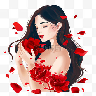 女人花瓣手绘妇女节元素