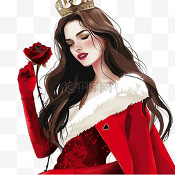 戴皇冠的女人图片_妇女节女人玫瑰花手绘元素