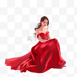 红色礼服插画图片_女人礼服优雅手绘元素妇女节