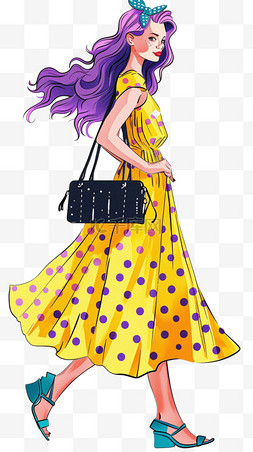 紫色的凉鞋图片_插画时尚女人手绘元素免抠