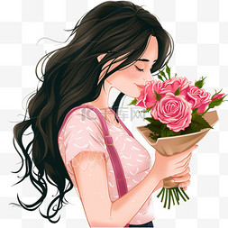 玫瑰花的女人图片_妇女节免抠女人鲜花手绘元素