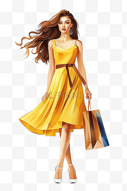 棕色头发的女人图片_妇女节女人手绘购物元素