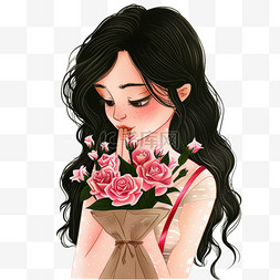女人玫瑰花图片_女人鲜花手绘免抠元素妇女节