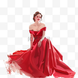坐着插画图片_妇女节女人礼服手绘元素优雅