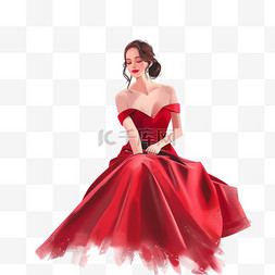 红色礼服插画图片_妇女节女人礼服手绘优雅元素
