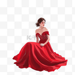 红色礼服插画图片_元素妇女节女人手绘礼服优雅