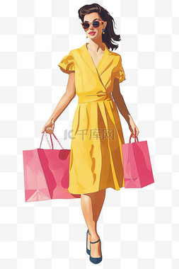 妇女节女人免抠元素购物