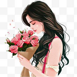黑色背景玫瑰花图片_妇女节女人鲜花手绘元素免抠