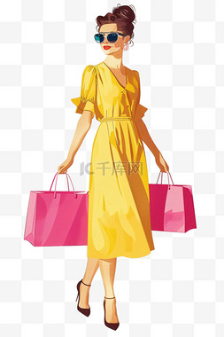 时尚深色图片_妇女节购物女人免抠元素