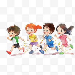 卡通背景简约纯色图片_可爱孩子运动奔跑手绘卡通元素