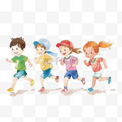 简约运动背景图片_可爱孩子运动奔跑卡通手绘元素