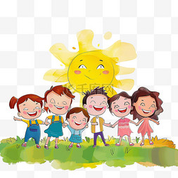 是太阳图片_可爱孩子手绘元素太阳玩耍卡通