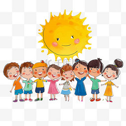 是太阳图片_可爱孩子太阳玩耍手绘卡通元素