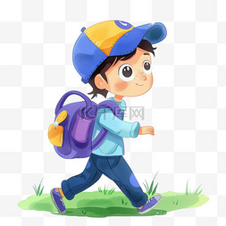 黄紫色背景图片_男孩可爱背书包上学卡通手绘元素