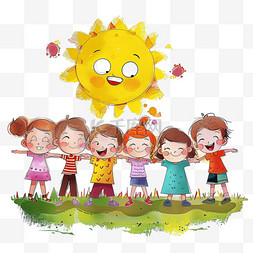 太阳可爱孩子玩耍卡通手绘元素