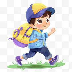 可爱男孩背书包上学手绘元素卡通