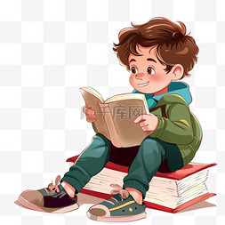 黑色卡通背景背景图片_可爱的男孩读书卡通元素手绘
