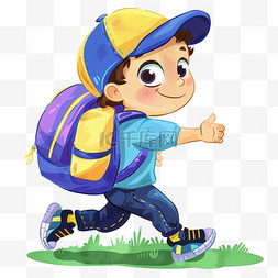 蓝紫色喷洒图片_手绘可爱男孩背书包上学卡通元素