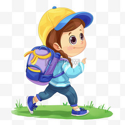 简单背景纯色图片_卡通手绘可爱男孩背书包上学元素