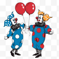线性蓝色背景图片_愚人节小丑气球手绘元素卡通